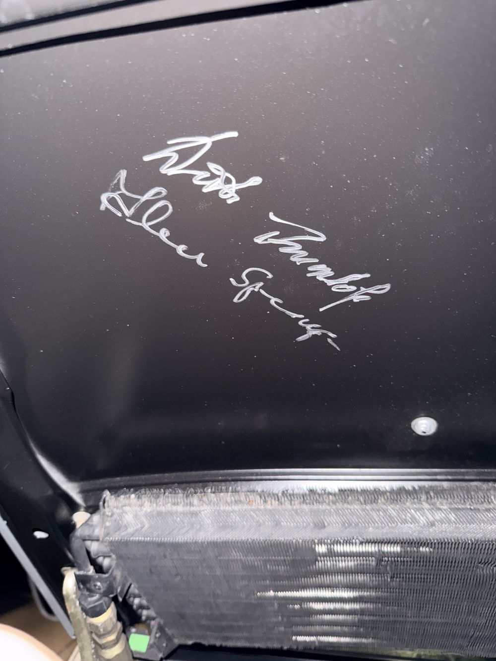 Signature on engine tin